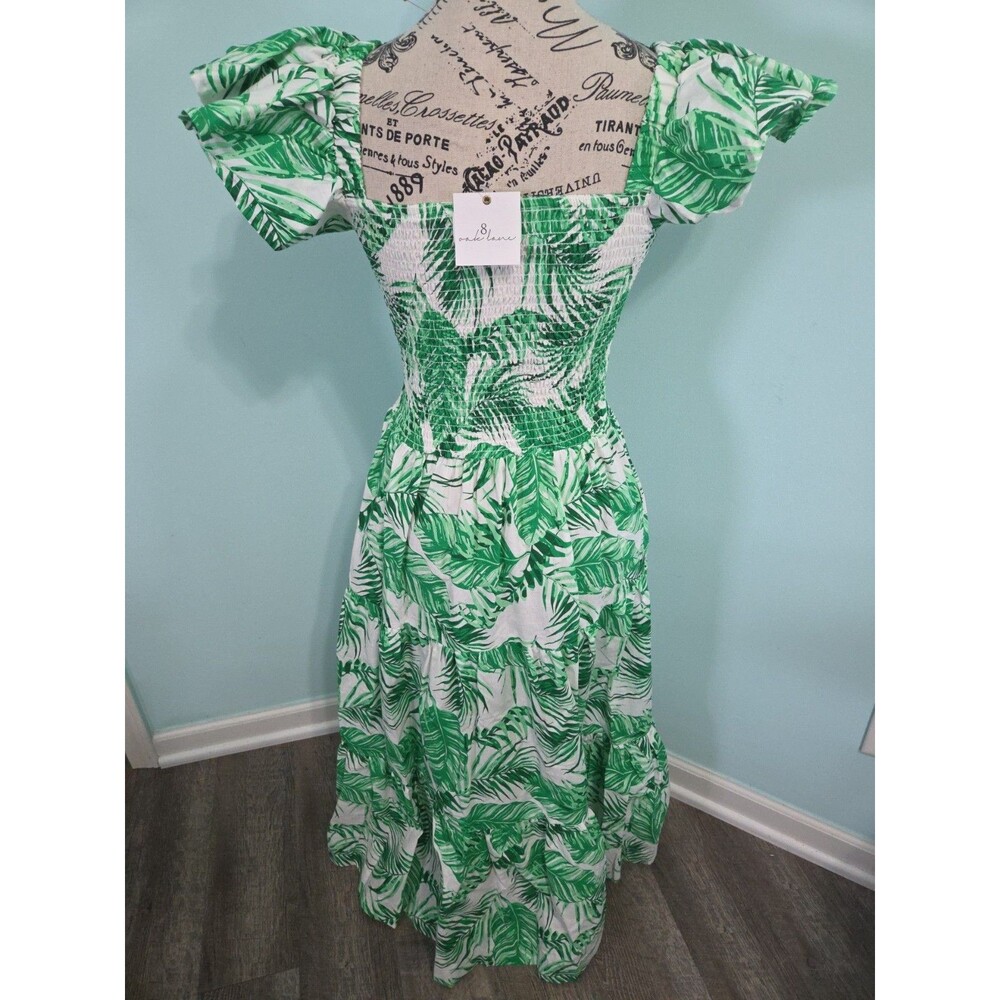 Oak lane Botanical Smocked Flutter Sleeve Dress medium new